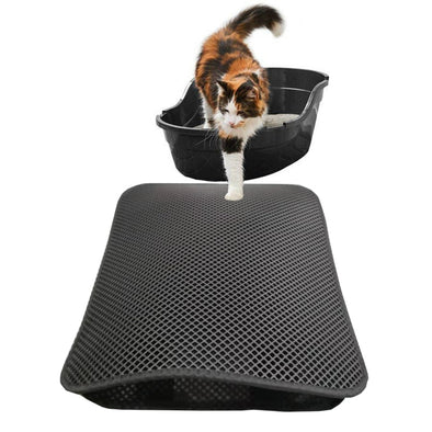 Cat litter Mat - Double Layer Pad - Large Flexible Trapping for Box Pan-Black and Gray