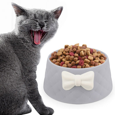 Pet Bowls Creative Plastic Shock-Proof Lovely Bowknot Decor Cat Food Bowl Dog Water Bowl Pet Feeder Cat Dog Feeding Supplies