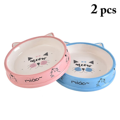 2PCS Cute Cat Pattern Pet Ceramic Bowls Pet Food Water Feeder Bowl For Puppy Kitten Pet Feeder Cat Dog Feeding Supplies 2019 New