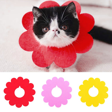 1Pc Cute Flower Shape Pet Cat Recovery Collar Pet Cat Dog Sun Flower Felt Saliva Towel Cats Dog Collar Pet Clothing Accessories