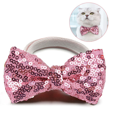 Fashion Sequin Pet Bowtie Cute Elastic Dog Bow Tie Pet Collar Tie For Birthday Christmas Pet Clothing Accessories Supplies