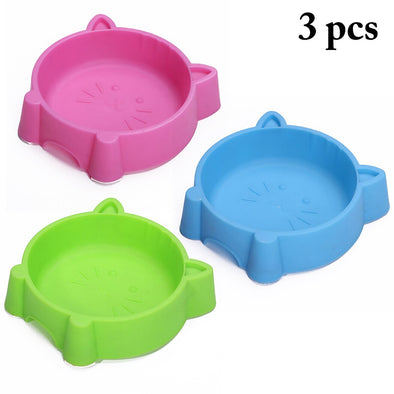 3PCS Cute Pet Bowl Creative Portable Plastic Cat Face Multipurpose Cat Bowl Dog Bowl Green + Blue + Pink Pet Supplies