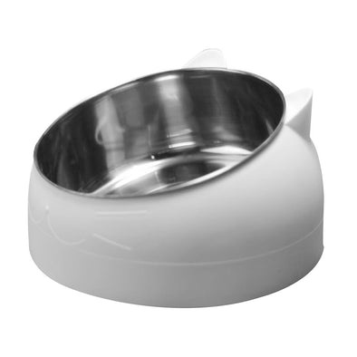 Stainless Steel Oblique Mouth Protection Cervical Cat Bowl Pet Bowl Creative Tilting Neck Protection Non-Slip Pet Food Bowl