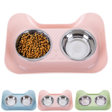 Cat Bowl Creative Pet Double Bowls Stainless Steel Non-Slip Dog Cat Bowl Pet Water Food Feeder Pet Feeding Supplies For Cats Dog