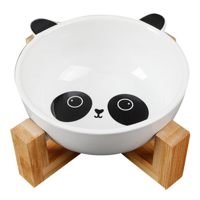 Cartoon Ceramic Cat Bowl With Bamboo Wood Bracket Creative Cute Cartoon Pattern Ceramic Dog Bowl Cat Bowl With Wood Stand