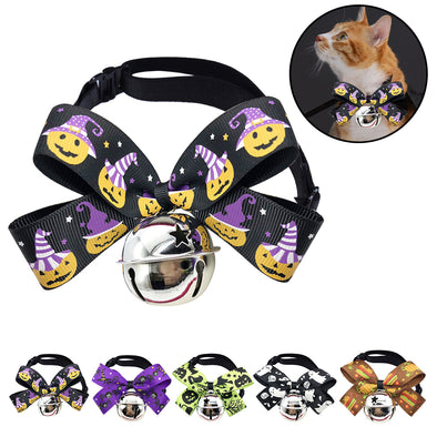 Pet Collar With Bell Fashion Adjustable Bowknot Bell Decor Dog Collar Pet Bowtie Clothing Accessories For Halloween Dropshipping