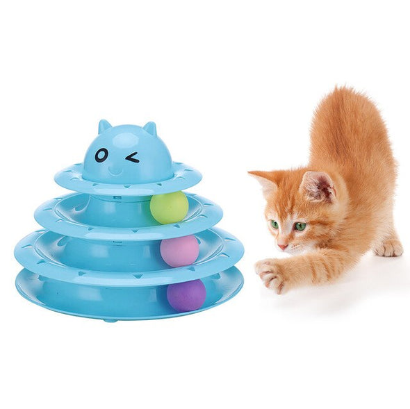 Cat Toy Three-Layer Turntable Track Tower Amusement Training Cat Interactive Toy Pet Toy With Balls Pet Cat Toy Track Carousel