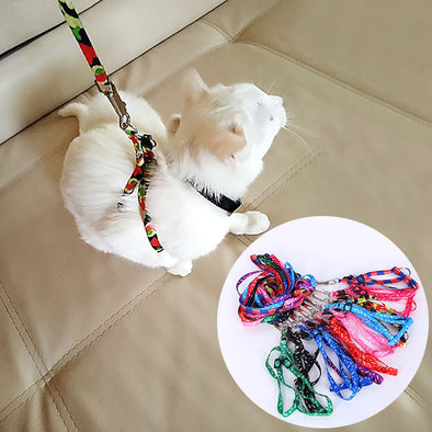 Adjustable  Cat Puppy harness Nylon Pet Traction Rope Cat Pet Leash Harness Pet Accessories Random Pattern