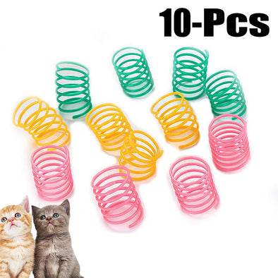 10Pcs Cute Cat Spring Toys Wide Durable Heavy Gauge Plastic Colorful Springs Cat Toy Playing Toys For Kitten Pet Accessories Set