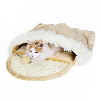 Cute Warm Cat Bed Multifunction Dual-Use Breathable Soft Plush Cat Scratching Bed Cat Sleeping Bag Pet Household Supplies