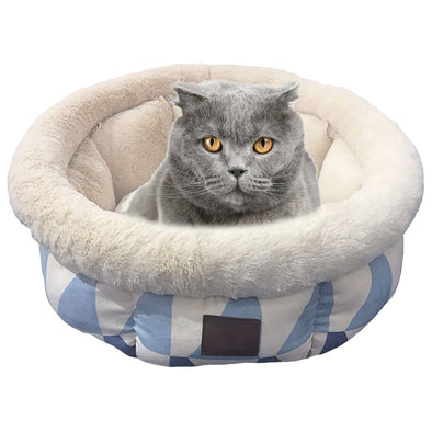 Ultra Soft Geometric Pattern Washable Pet Bed Deep Sleep Pet Teddy Doll Dog Cat Nest Semicircular Style Winter Bed